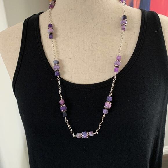 Square crackle quartz. Round quartz. Beaded Chain linked necklace. - Picture 8 of 9